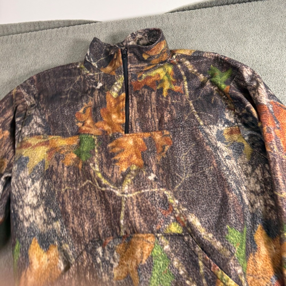 Vintage Camo Fleece Quarter Zip Pullover Made in USA Leaf Print XL